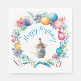 Niedliche Maus mit Party-Hut Serviette