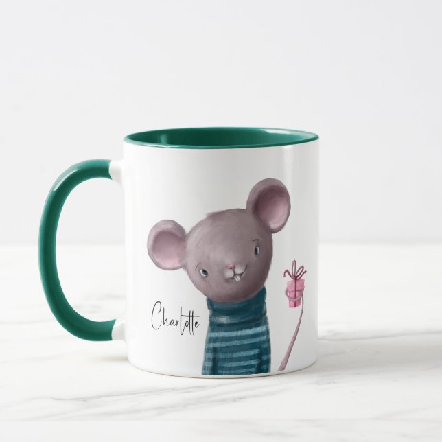 Niedliche Maus mit Personalisiertem Geschenknamen Tasse (Links)