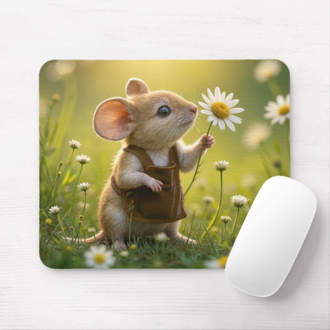 Niedliche Maus mit weißer Daisy Mousepad (Mit Mouse)