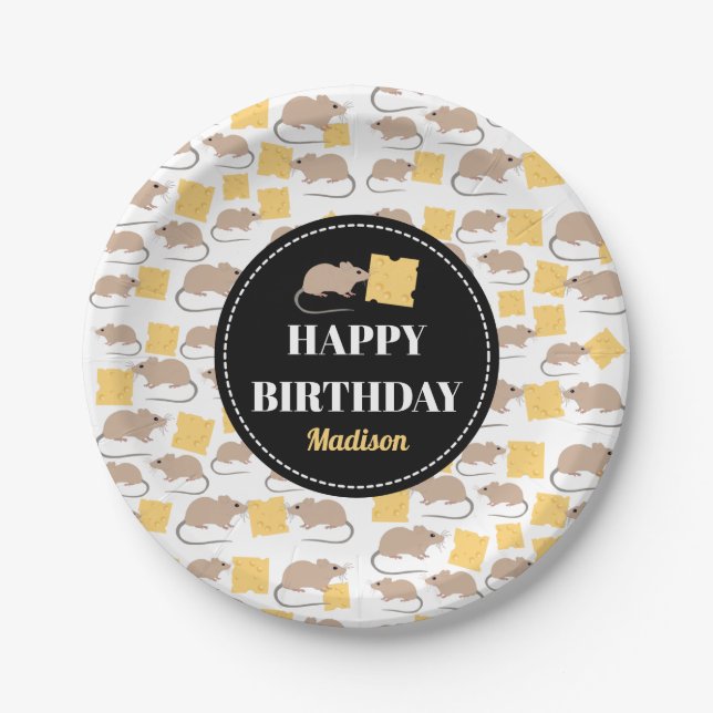 Niedliche Maus Rodent essen Käse Geburtstag Pappteller (Vorderseite)