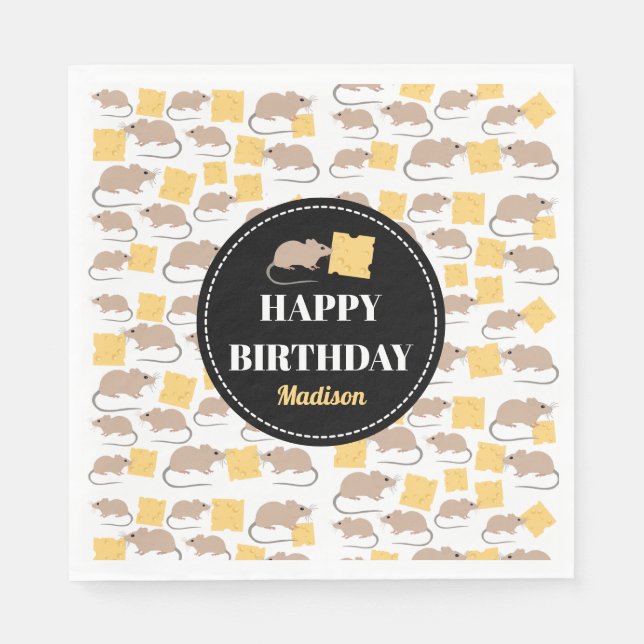 Niedliche Maus Rodent essen Käse Geburtstag Serviette (Vorderseite)