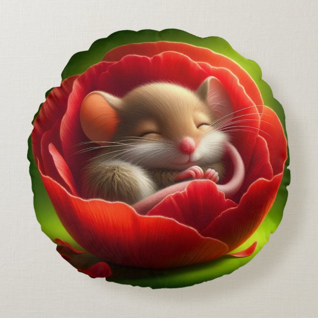 Niedliche Maus schlafen Rundes Kissen (Vorderseite)