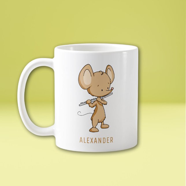 Niedliche Maus spielen Flute Personalisiert Kaffeetasse (Von Creator hochgeladen)