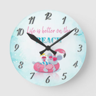 Niedliche Maus Stilvoller Strand    Runde Wanduhr