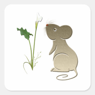 Niedliche Maus und Calla Lily Quadratischer Aufkleber