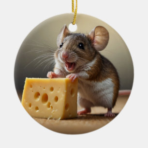 Niedliche Maus und Käse Keramik Ornament