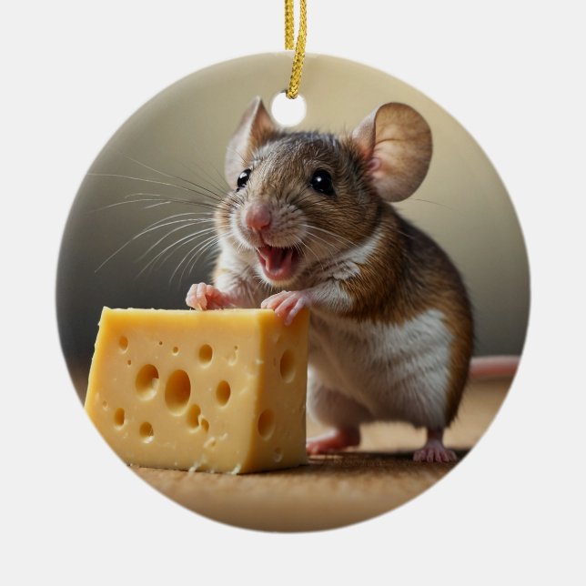 Niedliche Maus und Käse Keramik Ornament (Vorne)