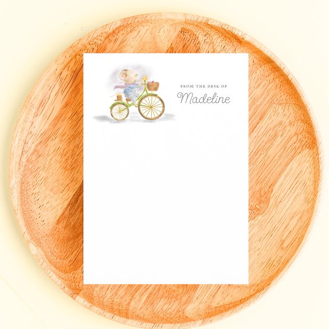 Niedliche Maus vom Schreibtisch aus der Personalis Mitteilungskarte (Front - Simple Chic Cute Mouse on Vintage Bicycle From the Desk of Personalized Stationery Note Card)