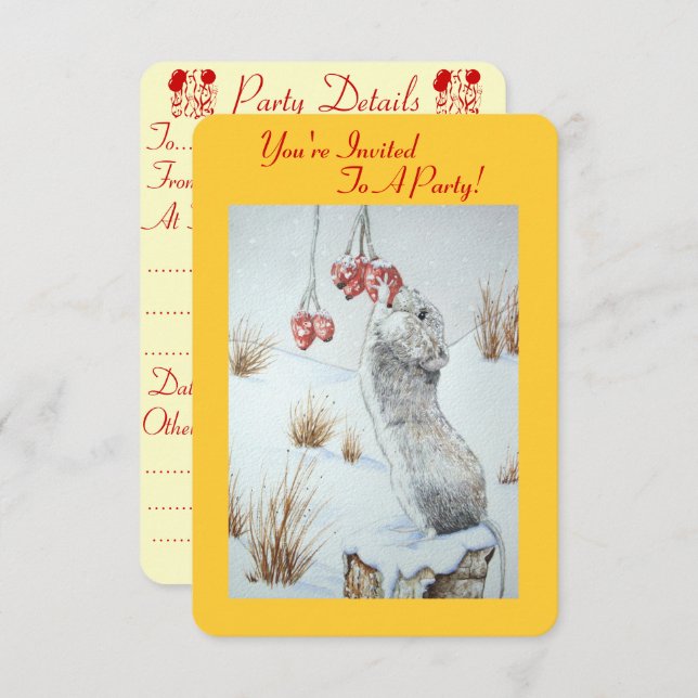 Niedliche Mäuse fressende Beeren Schneeszene bei W Einladung (Vorne/Hinten)