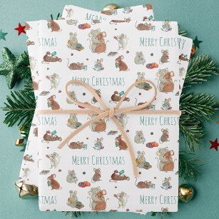 Niedliche Mäuse lesen Bücher frohe Weihnachten Geschenkpapier Set