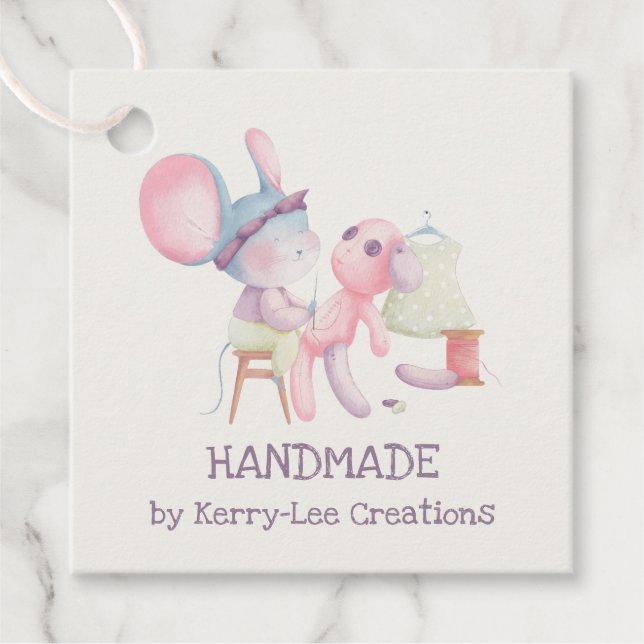 Niedliche Mäuse Nähboote handgefertigt Personalisi Geschenkanhänger (Vorderseite)