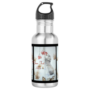 Niedliche Mäuse und rote Beeren - Schneeszene Edelstahlflasche