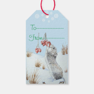Niedliche Mäuse und rote Beeren - Schneeszene Geschenkanhänger
