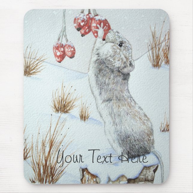 Niedliche Mäuse und rote Beeren Schneeszene Wildku Mousepad (Vorne)