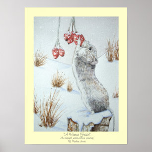 Niedliche Mäuse und rote Beeren Schneeszene Wildku Poster