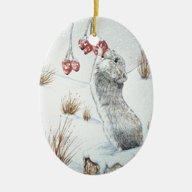 niedliche Mäuseschneewelt bei Weihnachten Keramik Ornament (Vorne)
