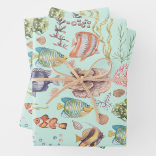 Niedliche Meeresfauna und -flora Geschenkpapier Set