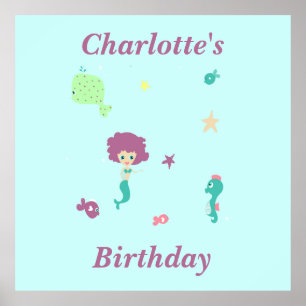 Niedliche Meereslebewesen Meerjungfrau Fische Name Poster