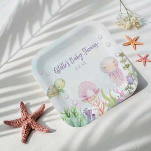 Niedliche Meereslebewesen Pink Baby Dusche Teller