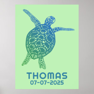 Niedliche Meeresschildkröte CUSTOM BABY NAME BIRTH Poster