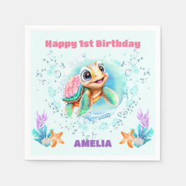 Niedliche Meeresschildkröte Farbe 1. Geburtstag Na Serviette