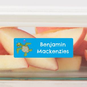 Niedliche Meeresschildkröte glücklicher Cartoon pe Etiketten