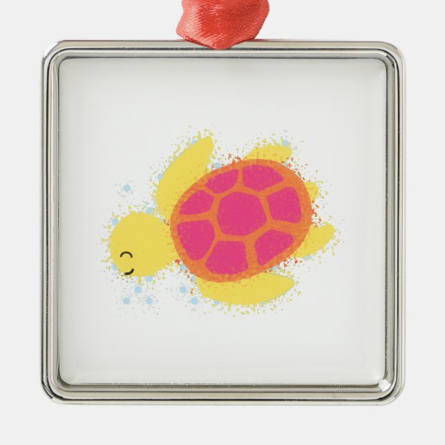 Niedliche Meeresschildkröte Silbernes Ornament (Vorne)