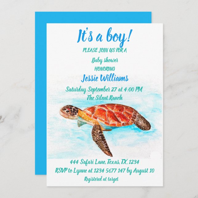 Niedliche Meeresschildkröte unter dem Meer Blue Ba Einladung (Vorne/Hinten)