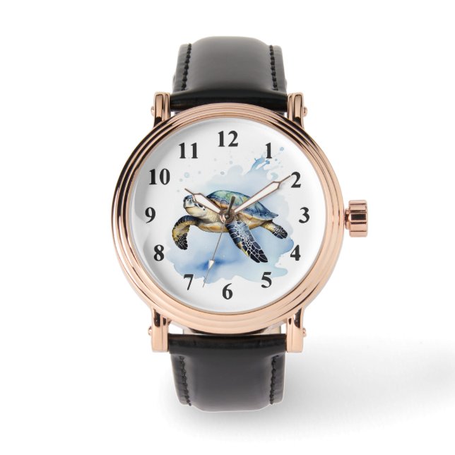 Niedliche Meeresschildkröte Wasserfarben Armbanduhr (Vorderseite)