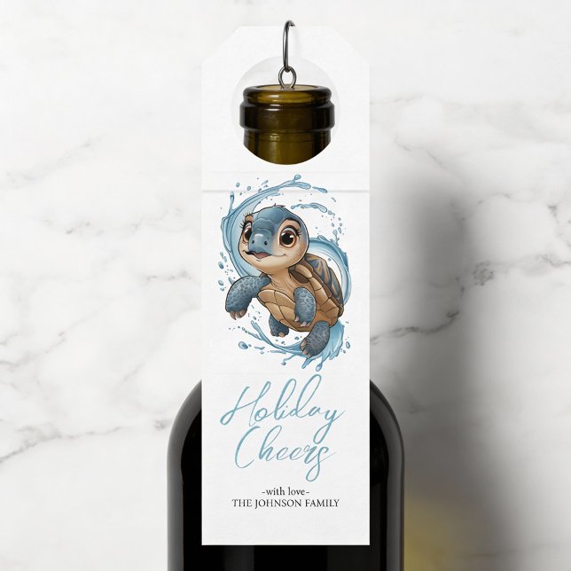 Niedliche Meeresschildkröte Weihnachtsfeiertag Flaschenanhänger (Von Creator hochgeladen)