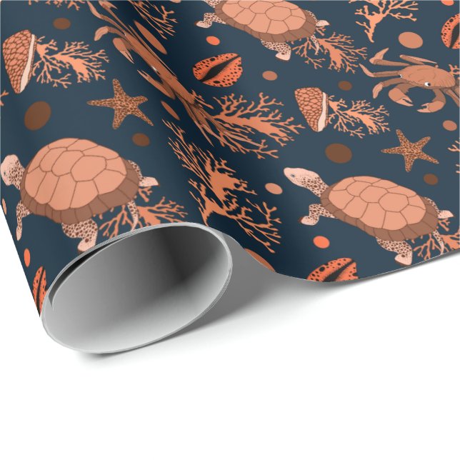 Niedliche Meeresschildkröten Krabben gekacheltes P Geschenkpapier (Rolleneckpunkt)