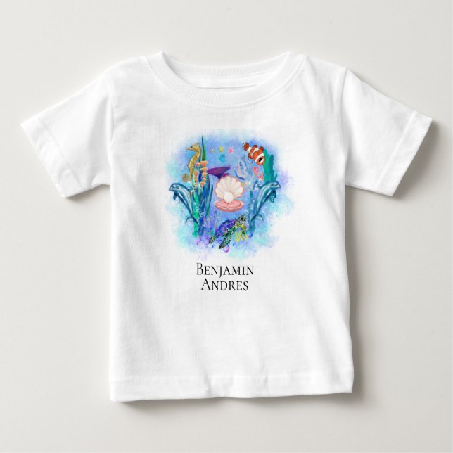 Niedliche Meerestiere Farbvolle Blätter Baby T-shirt (Vorderseite)