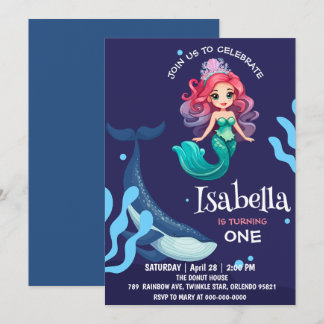 Niedliche Meerjungenkrone Regenbogenwal Geburtstag Einladung