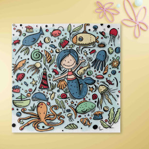 Niedliche Meerjungfische und Cartoon Collage Puzzle