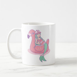 Niedliche Meerjungfrau auf Flamingo Pool Float Fun Kaffeetasse