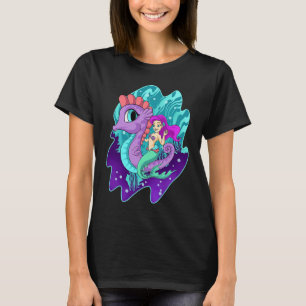 Niedliche Meerjungfrau auf Seepferd Sirenen Wasser T-Shirt