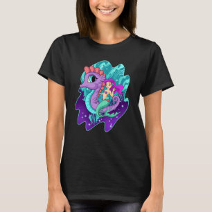 Niedliche Meerjungfrau auf Seepferd Sirenen Wasser T-Shirt