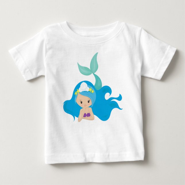Niedliche Meerjungfrau, blaues Haar, kleine Meerju Baby T-shirt (Vorderseite)