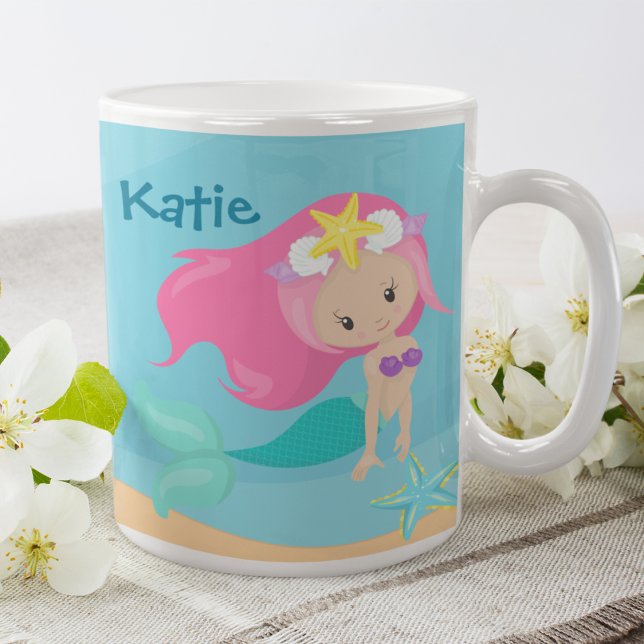 Niedliche Meerjungfrau Custom Kids Ocean Beach Hou Kaffeetasse (Von Creator hochgeladen)