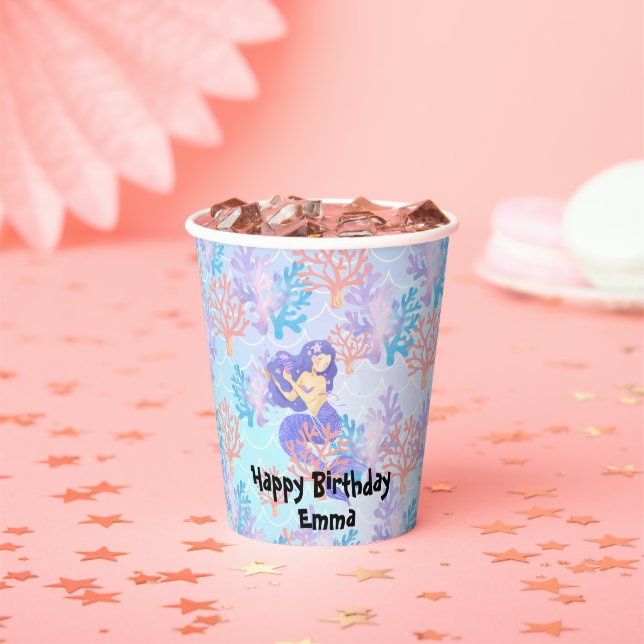 Niedliche Meerjungfrau farbenfrohe Korallenfische  Pappbecher (Insitu)