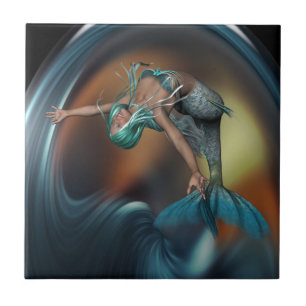 Niedliche Meerjungfrau fröhlich schwimmen Fliese