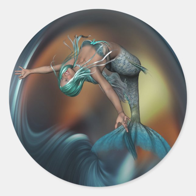 Niedliche Meerjungfrau fröhlich schwimmen Runder Aufkleber (Vorderseite)