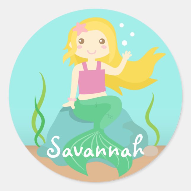 Niedliche Meerjungfrau, für Mädchen Runder Aufkleber (Vorderseite)