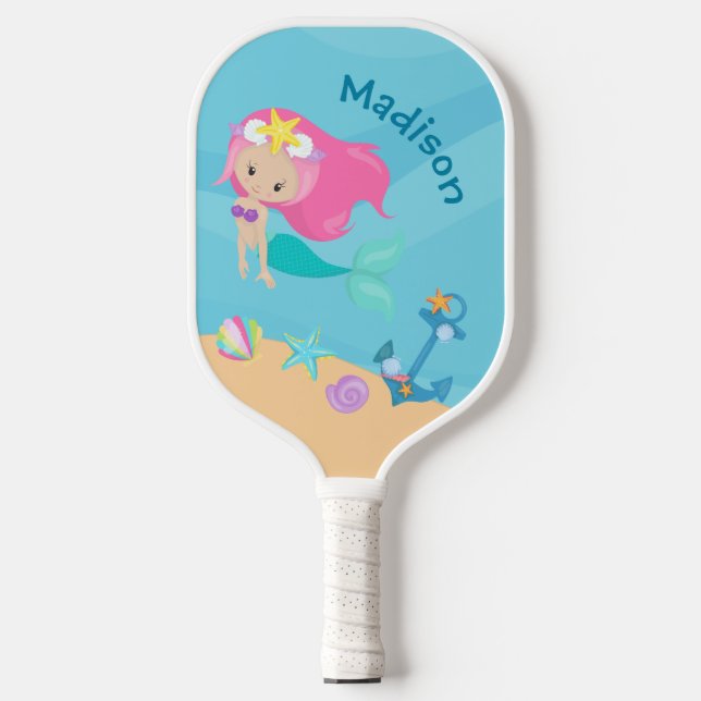 Niedliche Meerjungfrau Girl Beach Personalisiert K Pickleball Schläger (Vorderseite)