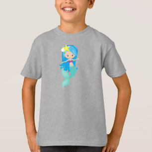 Niedliche Meerjungfrau, kleine Meerjungfrau, blaue T-Shirt