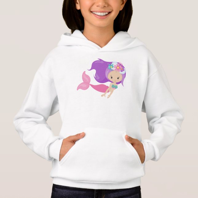 Niedliche Meerjungfrau, kleine Meerjungfrau, Blume Hoodie (Vorderseite)