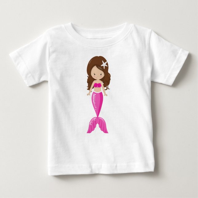 Niedliche Meerjungfrau, kleine Meerjungfrau, braun Baby T-shirt (Vorderseite)