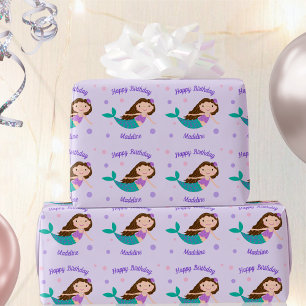 Niedliche Meerjungfrau Lila Personalisierter Gebur Geschenkpapier