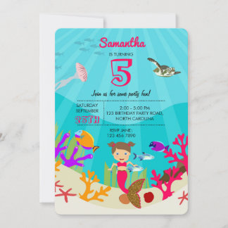 Niedliche Meerjungfrau Mädchen im farbenfrohen Oze Einladung