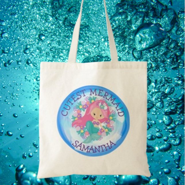 Niedliche Meerjungfrau mit Blume Tragetasche (Celebrate her birthday with a personalized mermaid tote bag—perfect for magical gifts  )